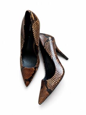 Aldo Snakeskin Print Pointed Toe Stiletto Heels Women’s Size 7.5 Brown Pumps